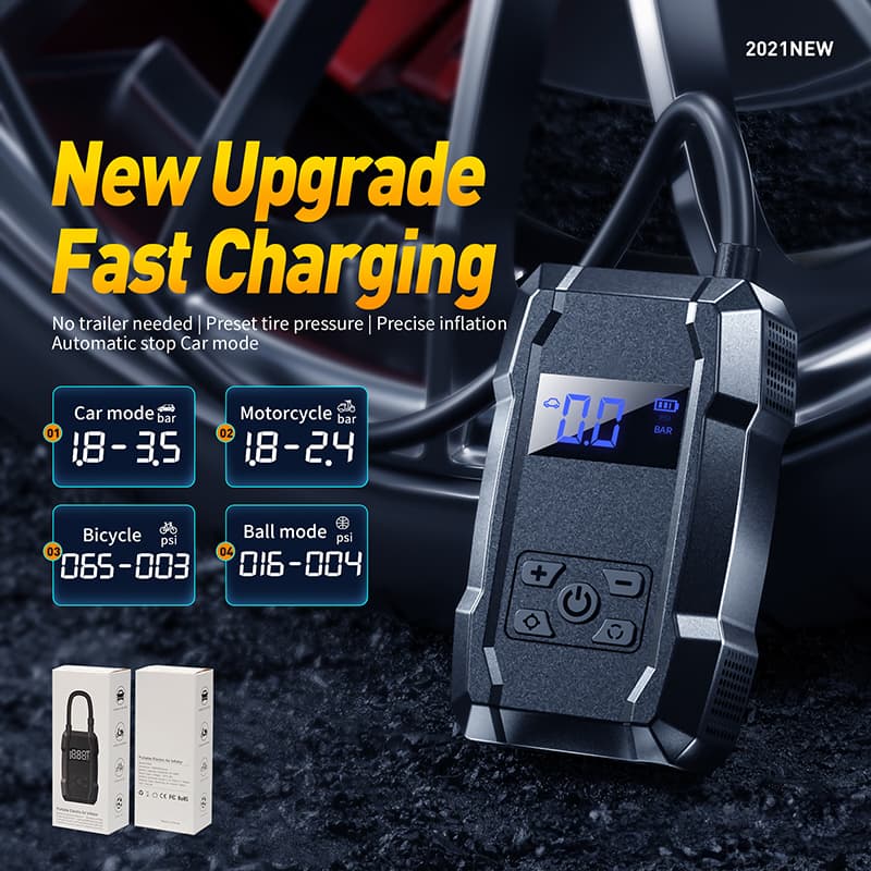 WEKOME Pi801 - Portable electric car pump + Power Bank 2000 mAh (Black) 2