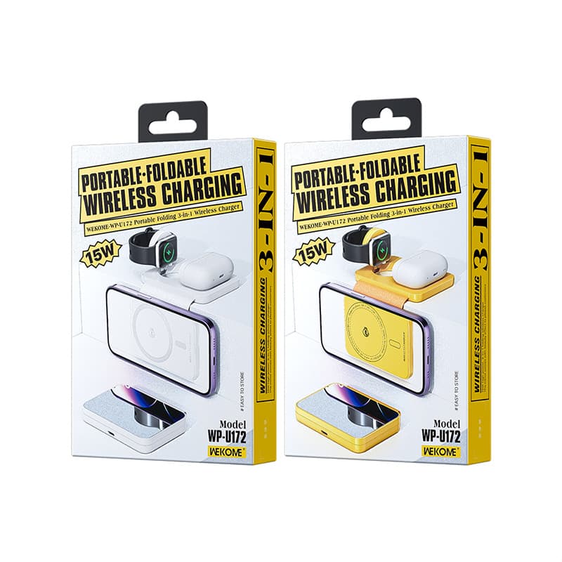 WEKOME WP-U172 - 3-in-1 Wireless Charger with MagSafe for iPhone, Apple Watch, and AirPods + Mirror (Yellow) 4