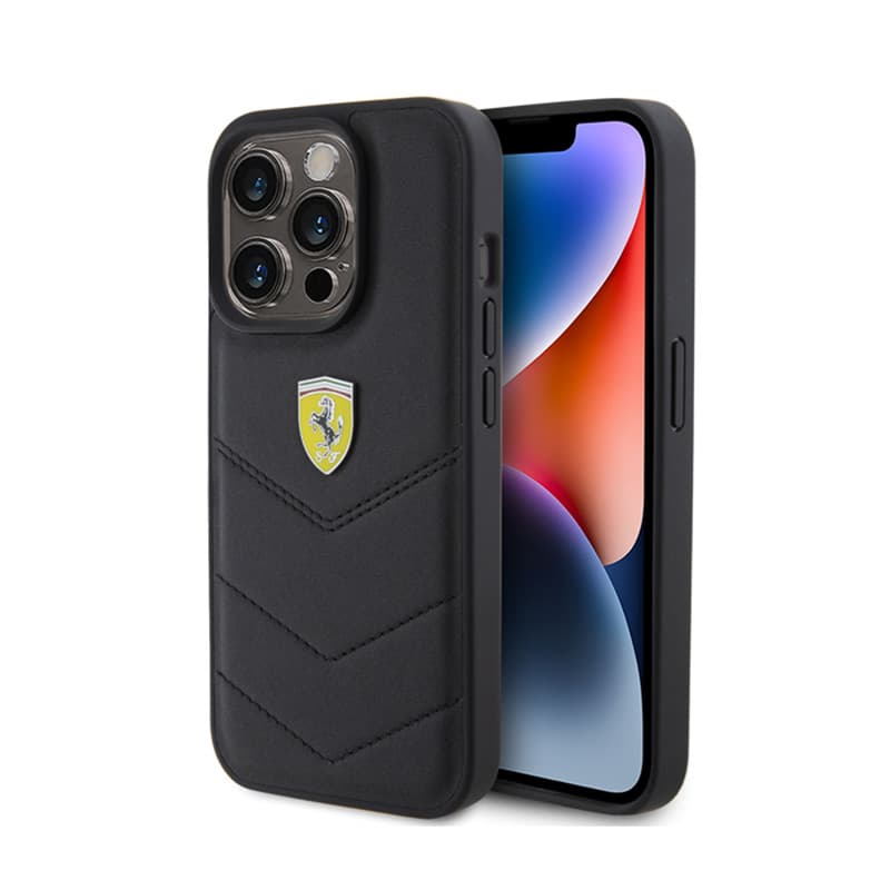 Ferrari Quilted Metal Logo - Case for iPhone 15 Pro  (Black) 1