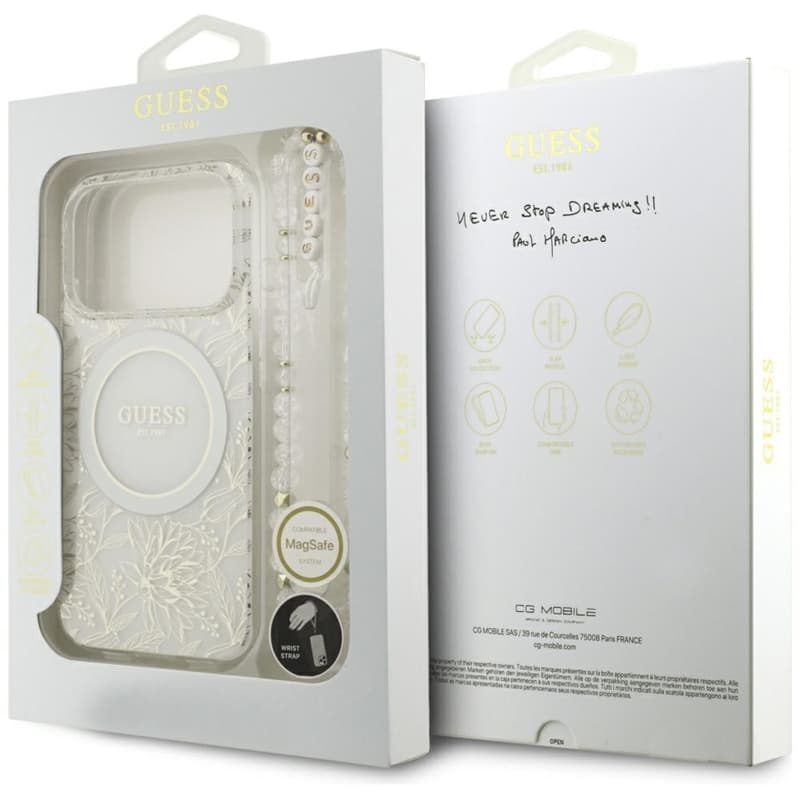 Guess IML Flowers Electro Pearl Strap MagSafe - Case iPhone 17 Pro (white) 8