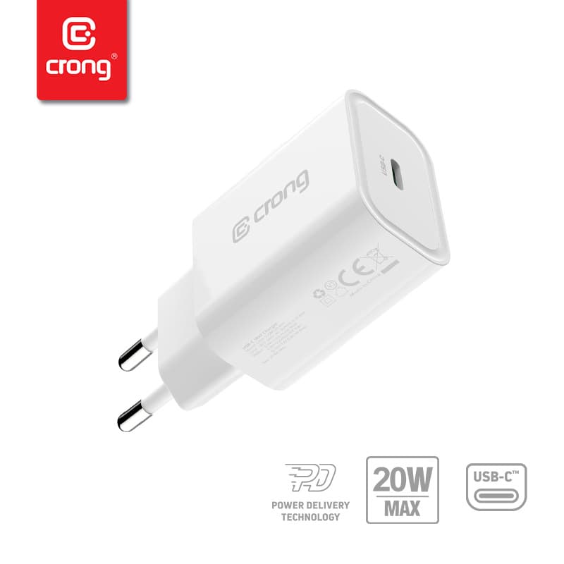 Crong USB-C Travel Charger – USB-C Power Delivery 20W Wall Charger (White) 8
