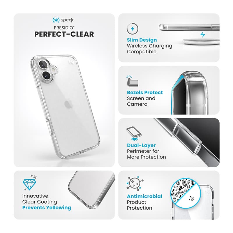 Speck Presidio Perfect-Clear - iPhone 16 Plus Case (Clear) 6