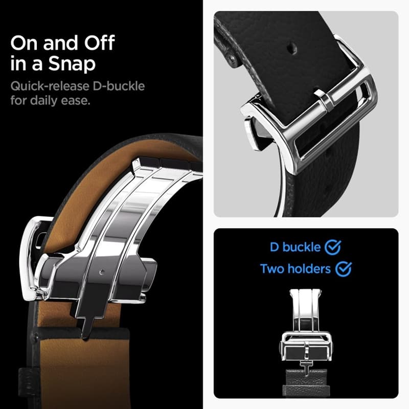 Spigen Enzo - Genuine Leather Strap for Samsung Galaxy Watch 8 / 8 Classic 40 / 44 / 46 mm (Black) 8