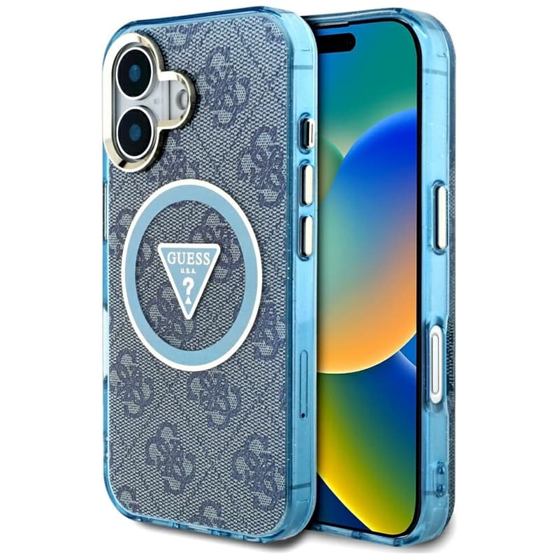 Guess IML Metal Glitter 4G Circle Triangle MagSafe - Case for iPhone 16 (blue) 1