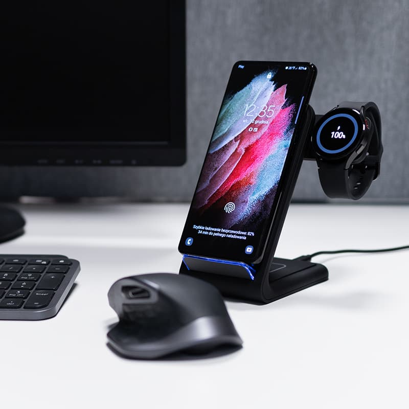 Crong PowerSpot Pivot Stand - 3-in-1 Wireless Charger for iPhone, Samsung & Android, Galaxy Watch and TWS Headphones (Black) 8
