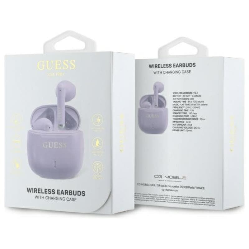 Guess Printed Classic Logo - Bluetooth TWS Headphones + Charging Case (Purple) 4
