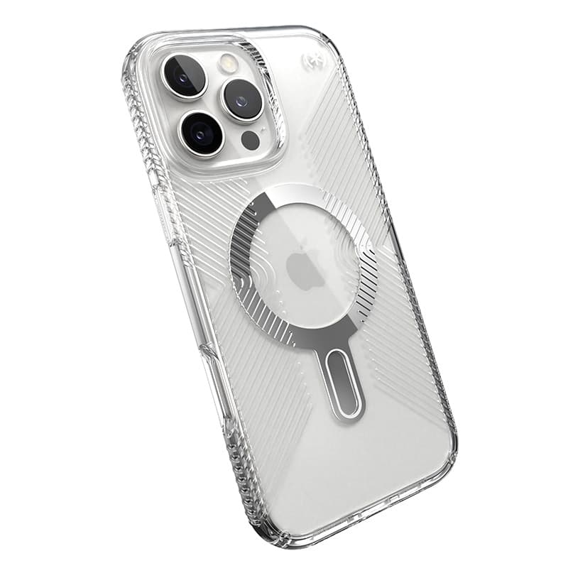 Speck Presidio Perfect-Clear Grip ClickLock & MagSafe - iPhone 16 Pro Max Case (Clear / Chrome Finish / Serene Silver) 8