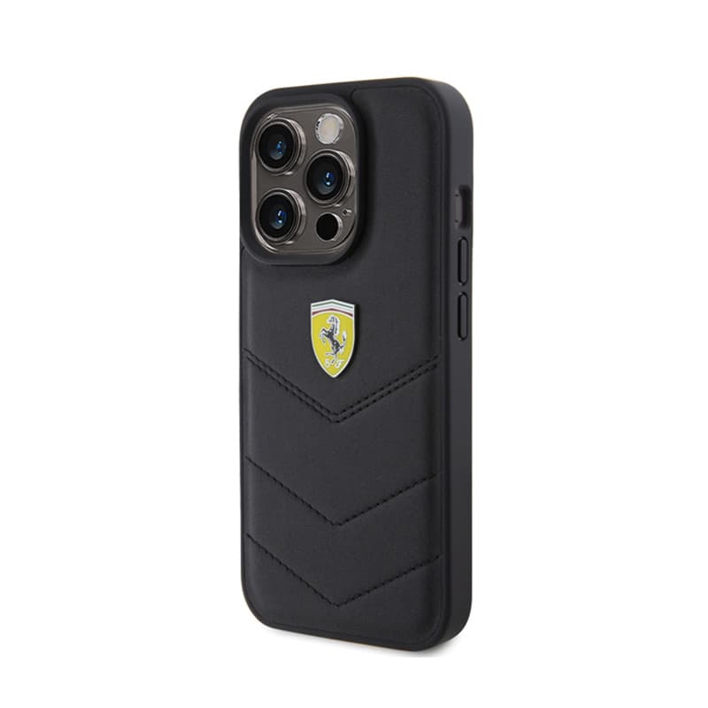 Ferrari Quilted Metal Logo - Case for iPhone 15 Pro  (Black) 2