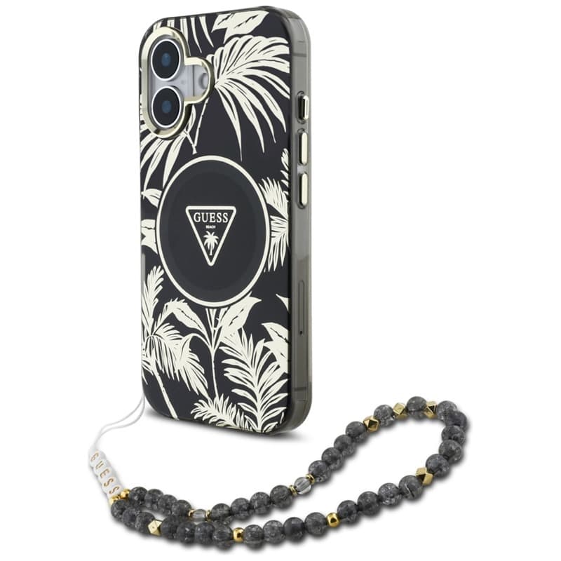 Guess Palm Trees Triangle Pearl Strap MagSafe - Case for iPhone 16 (black)