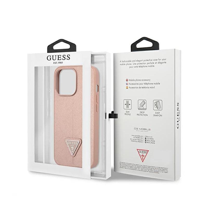 Guess Saffiano Triangle Logo Case - Case for iPhone 14 Pro (Pink) 8