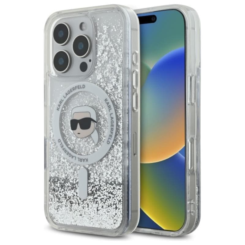 Karl Lagerfeld Liquid Glitter Karl Head MagSafe - Case for iPhone 16 Pro (transparent) 1