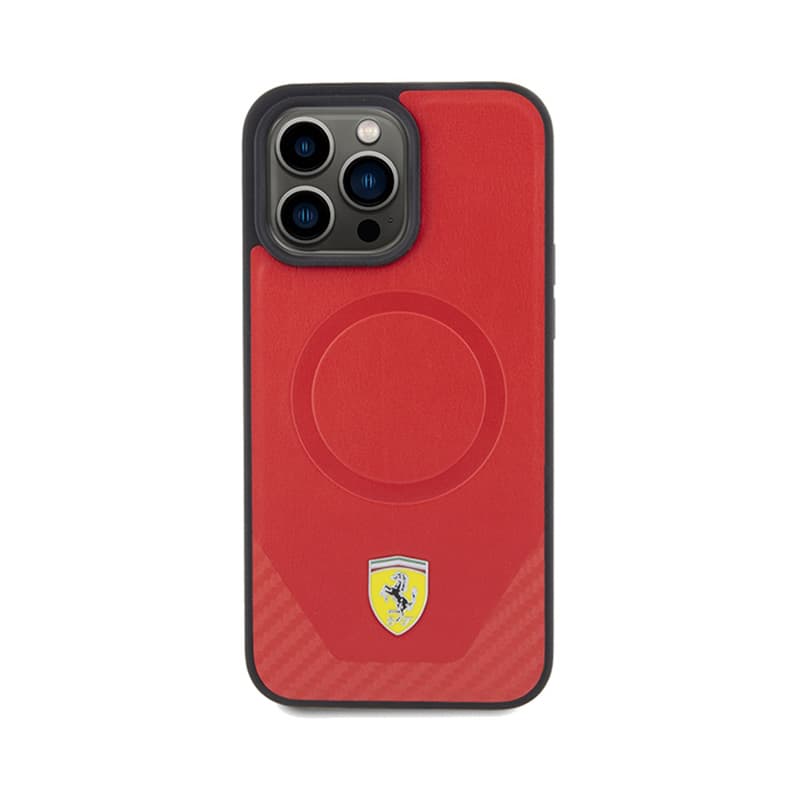 Ferrari Carbon Metal Logo MagSafe - Case for iPhone 15 Pro Max (Red) 3