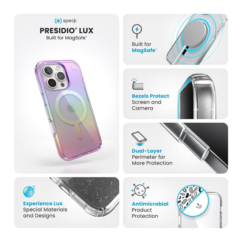 Speck Presidio2 Lux MagSafe - iPhone 16 Pro Case (Amazing Purple / Clear) 6