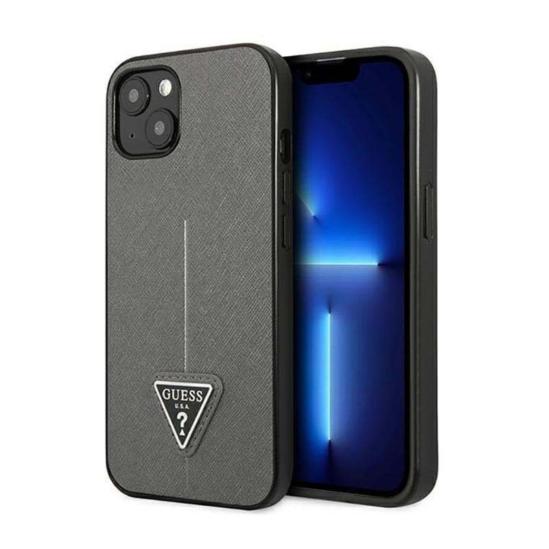 Guess Saffiano Triangle Logo Case - Case for iPhone 14 Plus (Silver) 1