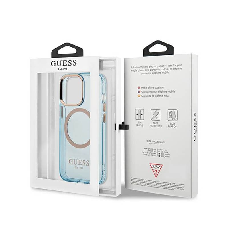 Guess Gold Outline Translucent MagSafe - Case for iPhone 13 Pro (Blue) 8