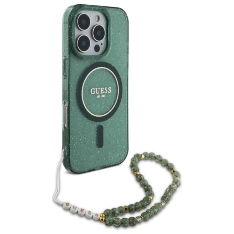 Guess IML Glitter With Pearl Strap MagSafe - Case for iPhone 16 Pro Max (Green) 3