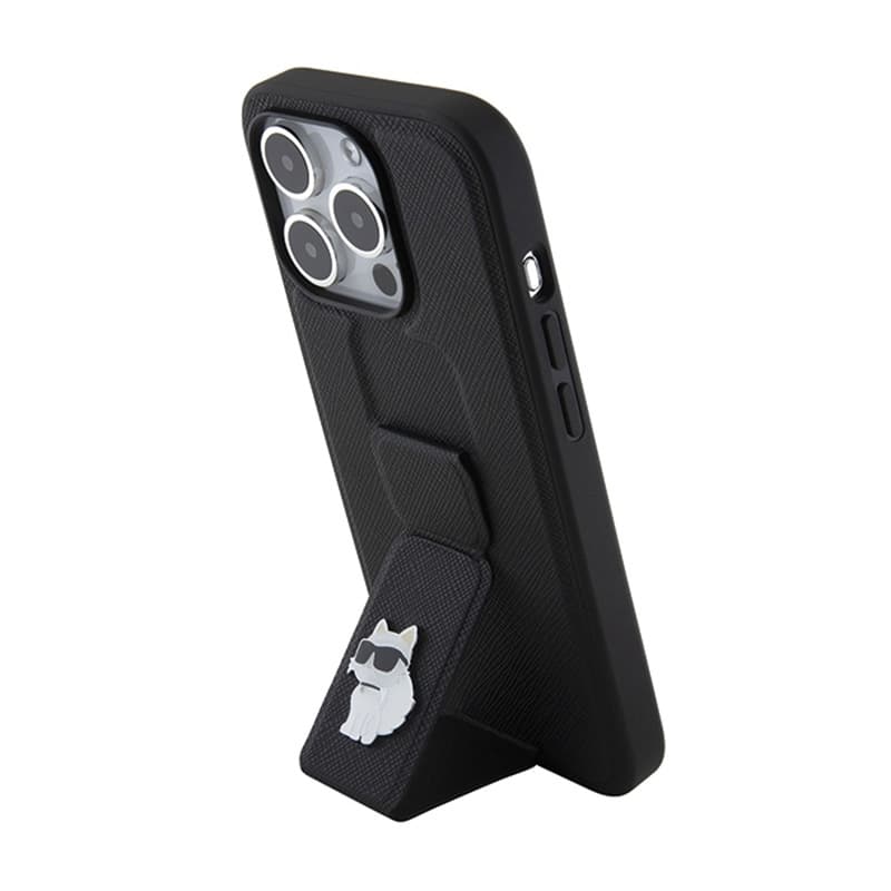 Karl Lagerfeld Gripstand Saffiano Choupette Pins - iPhone 15 Pro Case (black) 2