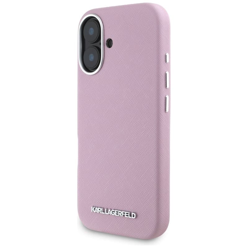 Karl Lagerfeld Saffiano Full Wrapped Elongated Metal Logo MagSafe - Case for iPhone 16 (pink) 2