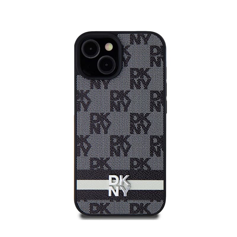 DKNY Leather Checkered Mono Pattern & Printed Stripes - iPhone 14 / 15 / 13 Case (black) 3
