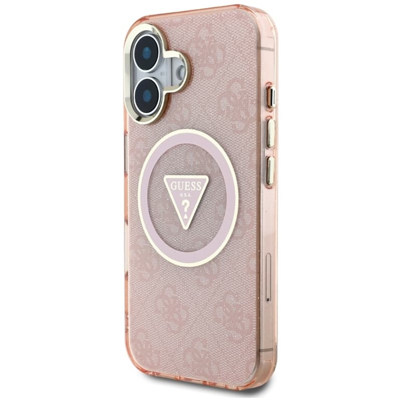 Guess IML Metal Glitter 4G Circle Triangle MagSafe - Case for iPhone 16 (pink) 2