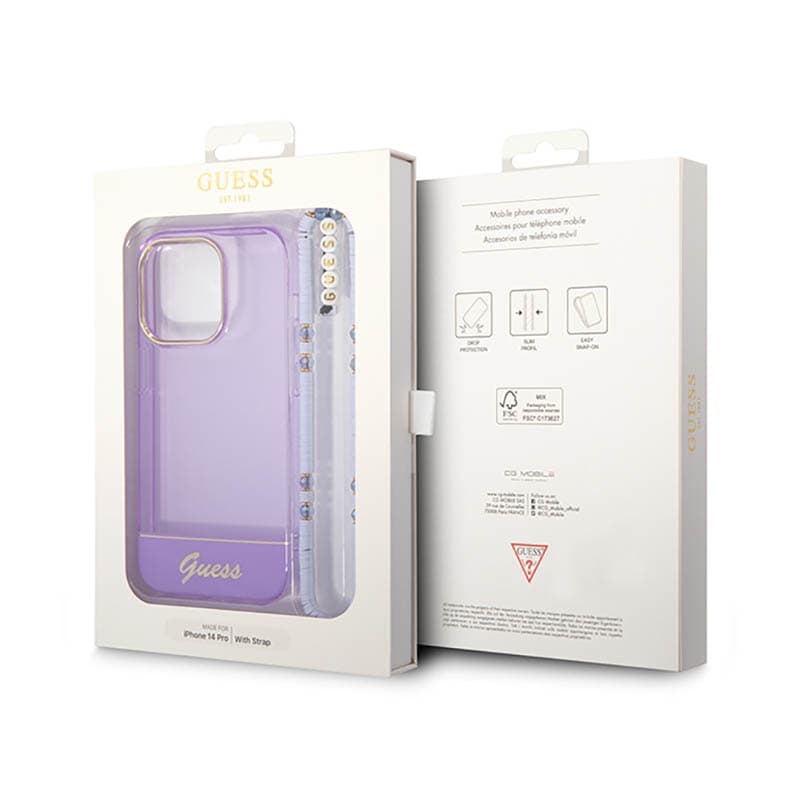 Guess Translucent Pearl Strap - Case for iPhone 14 Pro (Purple) 7
