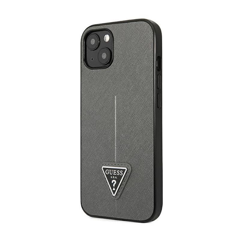 Guess Saffiano Triangle Logo Case - Case for iPhone 14 Plus (Silver) 2
