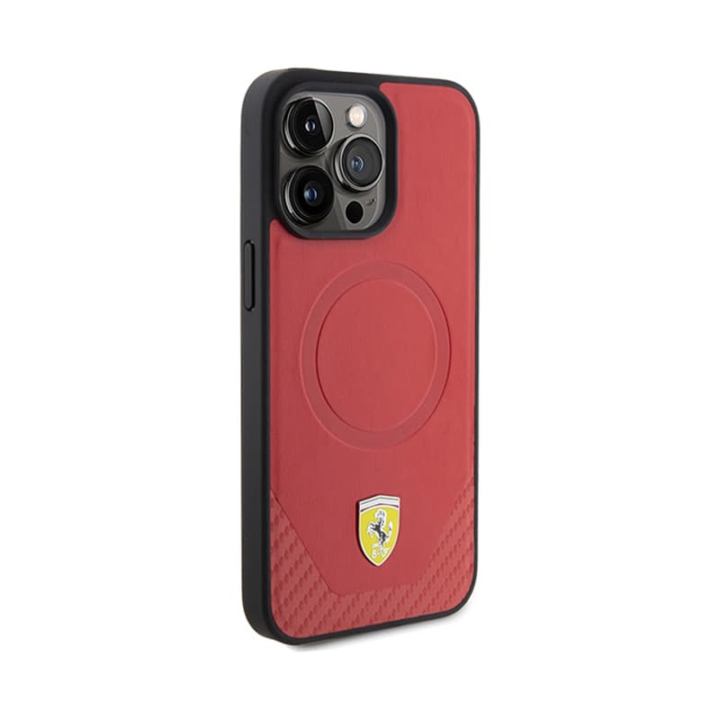 Ferrari Carbon Metal Logo MagSafe - Case for iPhone 15 Pro Max (Red) 4