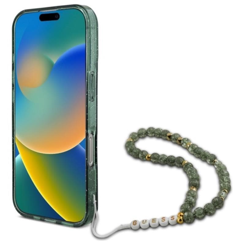Guess IML Glitter With Pearl Strap MagSafe - Case for iPhone 16 Pro Max (Green) 4