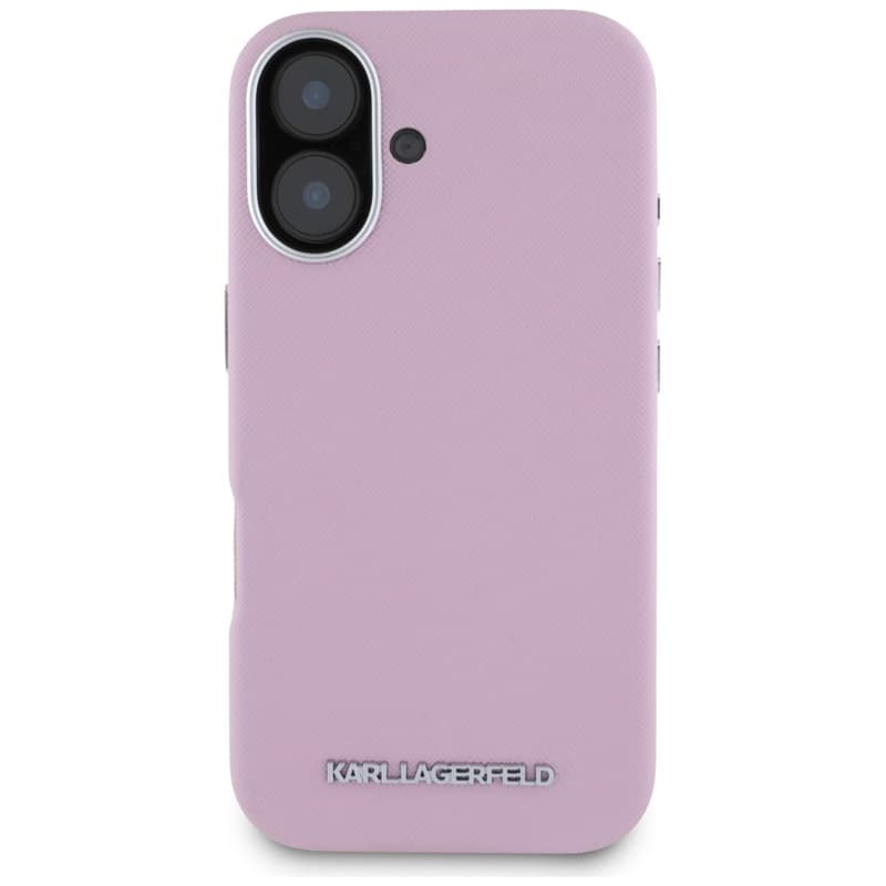 Karl Lagerfeld Saffiano Full Wrapped Elongated Metal Logo MagSafe - Case for iPhone 16 (pink) 3