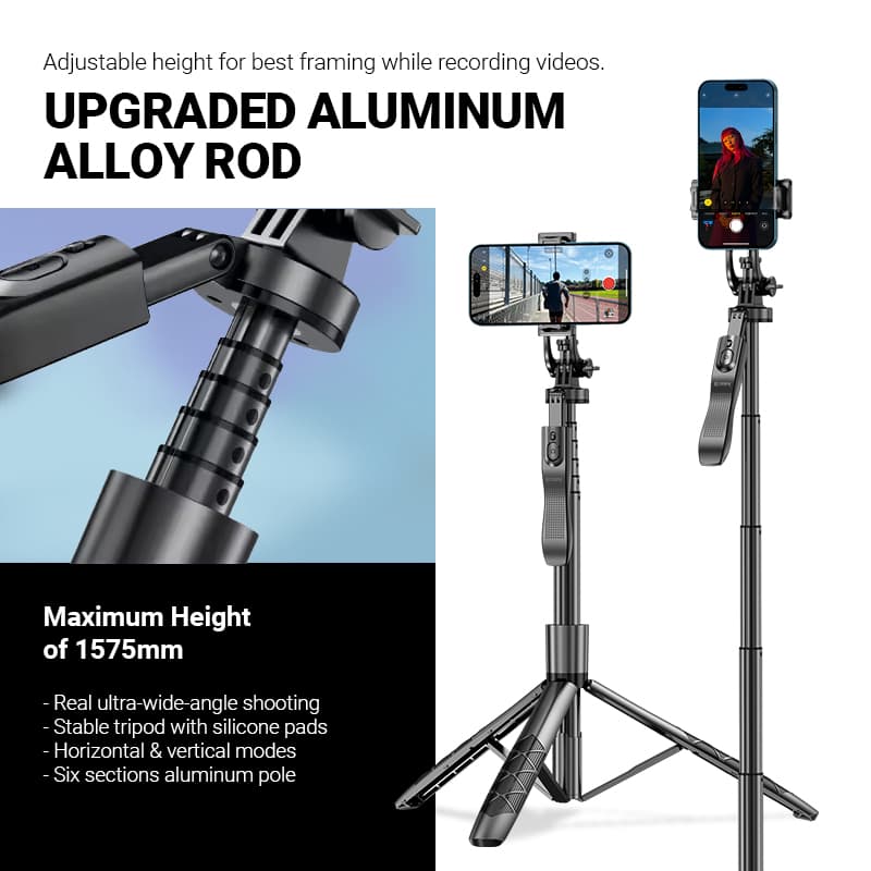 Crong SelfieGo Ultra – Aluminum Bluetooth Selfie Stick Tripod (Black) 4