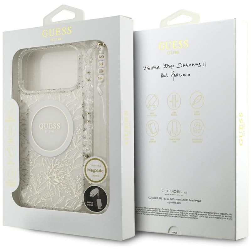Guess IML Flowers Electro Pearl Strap MagSafe - Case iPhone 17 Pro Max (white) 8
