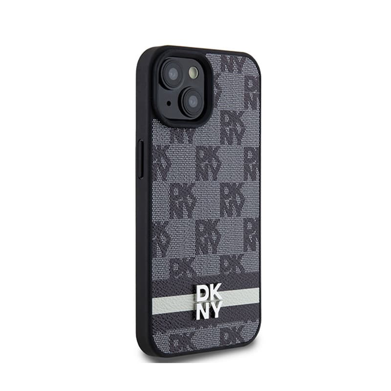 DKNY Leather Checkered Mono Pattern & Printed Stripes - iPhone 14 / 15 / 13 Case (black) 4