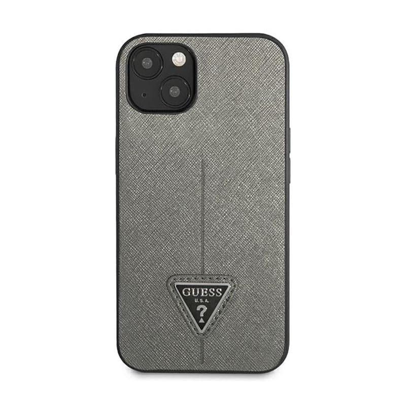 Guess Saffiano Triangle Logo Case - Case for iPhone 14 Plus (Silver) 3