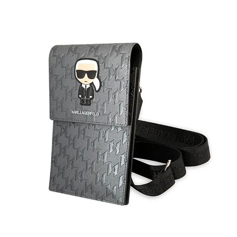 Karl Lagerfeld Monogram Ikonik Patch Wallet Phone Bag - Bag for smartphone and accessories (Silver) 1