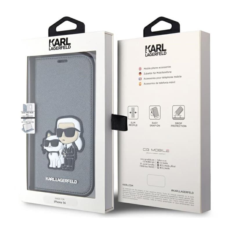 Karl Lagerfeld Booktype NFT Saffiano Karl & Choupette - Case for iPhone 14 (Silver) 7
