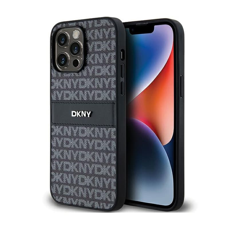 DKNY Leather Mono Stripe & Metal Logo - Case for iPhone 14 Pro Max (black) 1