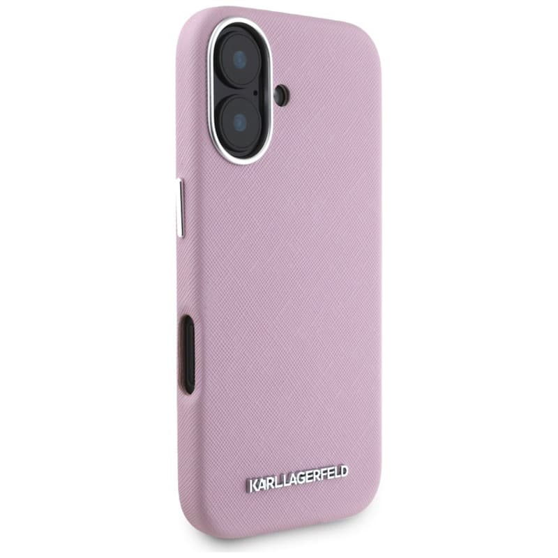 Karl Lagerfeld Saffiano Full Wrapped Elongated Metal Logo MagSafe - Case for iPhone 16 (pink) 4