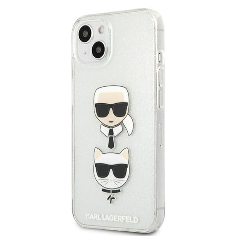 Karl Lagerfeld Glitter Karl & Choupette Head - Case for iPhone 13 mini (Silver) 2