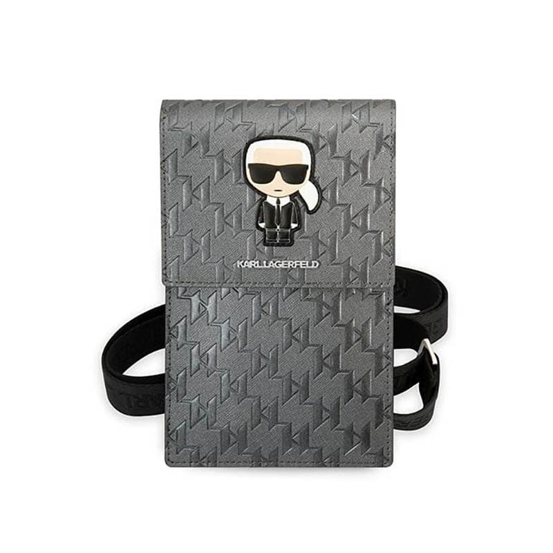 Karl Lagerfeld Monogram Ikonik Patch Wallet Phone Bag - Bag for smartphone and accessories (Silver) 2