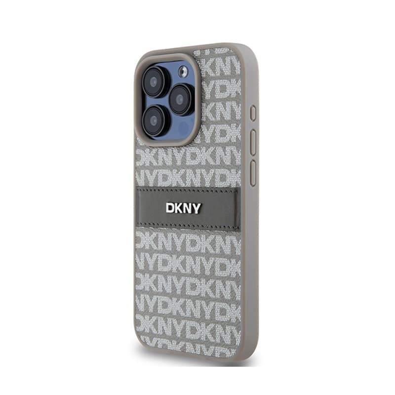 DKNY Leather Mono Stripe & Metal Logo - Case for iPhone 15 Pro Max (beige) 2