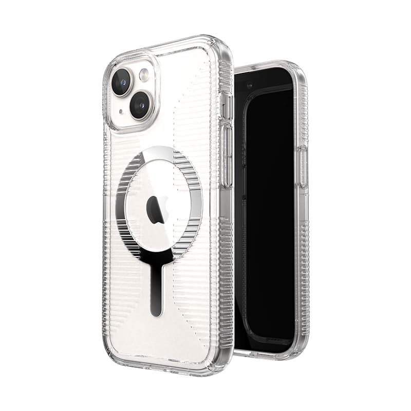Speck Gemshell Grip + MagSafe - Case for iPhone 17e / 16e / 15 / 14 / 13 (Clear / Chrome Finish)
