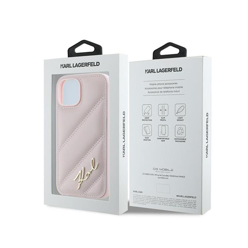 Karl Lagerfeld Diagonal Quilted Script - Case for iPhone 15 Plus / 14 Plus (Pink) 8