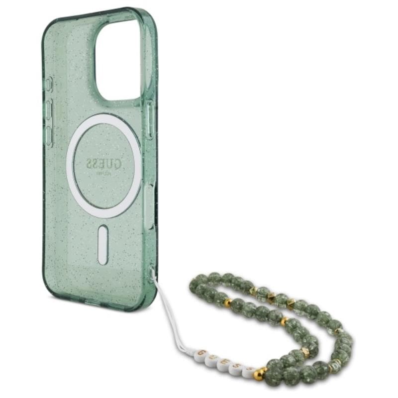 Guess IML Glitter With Pearl Strap MagSafe - Case for iPhone 16 Pro Max (Green) 6