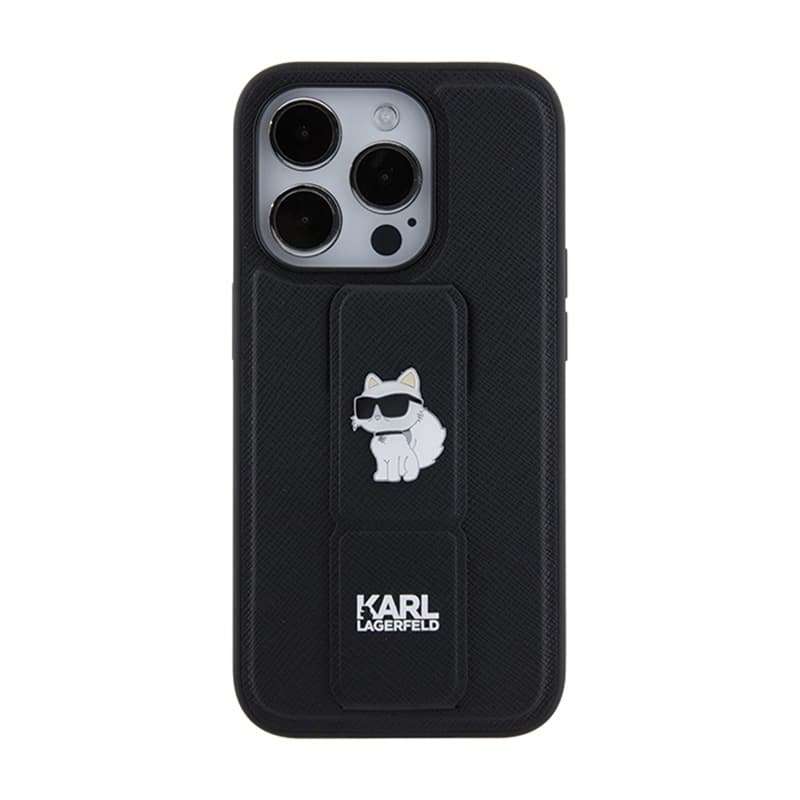 Karl Lagerfeld Gripstand Saffiano Choupette Pins - iPhone 15 Pro Case (black) 4