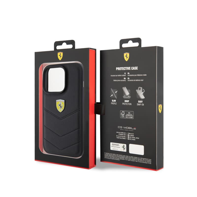 Ferrari Quilted Metal Logo - Case for iPhone 15 Pro  (Black) 8