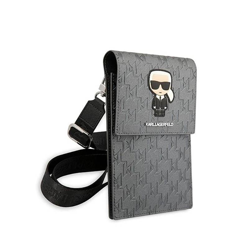 Karl Lagerfeld Monogram Ikonik Patch Wallet Phone Bag - Bag for smartphone and accessories (Silver) 3