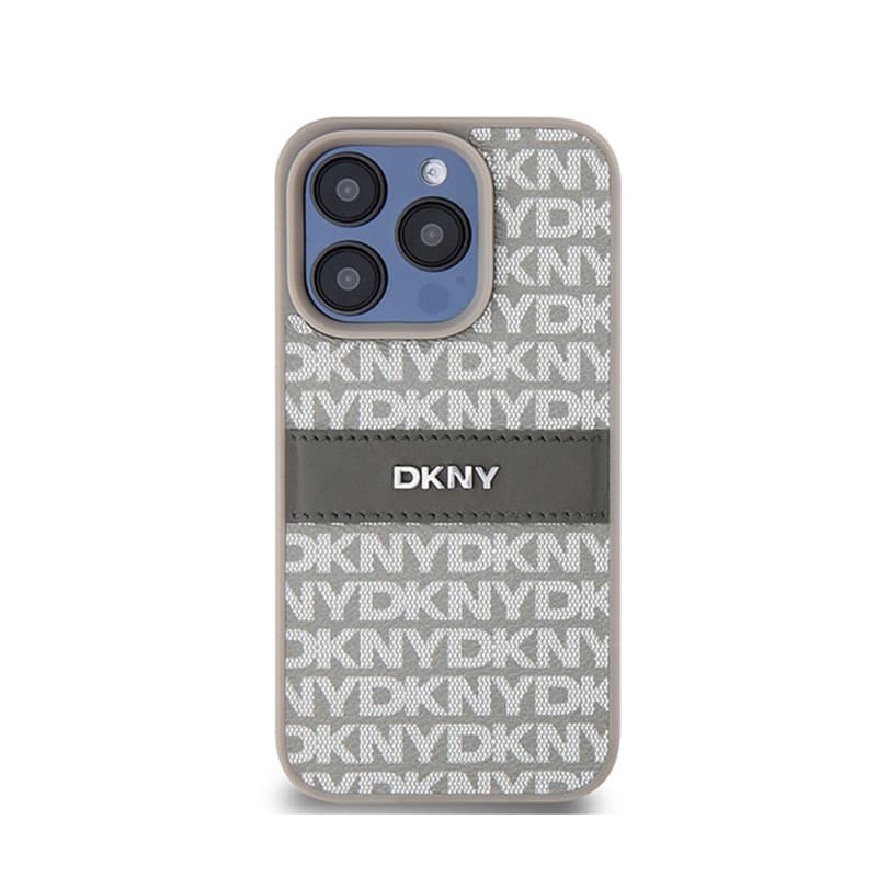 DKNY Leather Mono Stripe & Metal Logo - Case for iPhone 15 Pro Max (beige) 3
