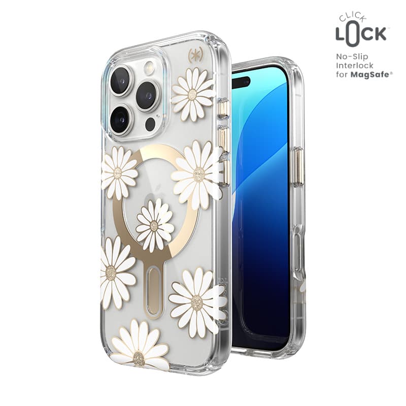 Speck Presidio Lux ClickLock & MagSafe - iPhone 16 Pro Case (Sunshine Daisies / Clear / Gold) 1