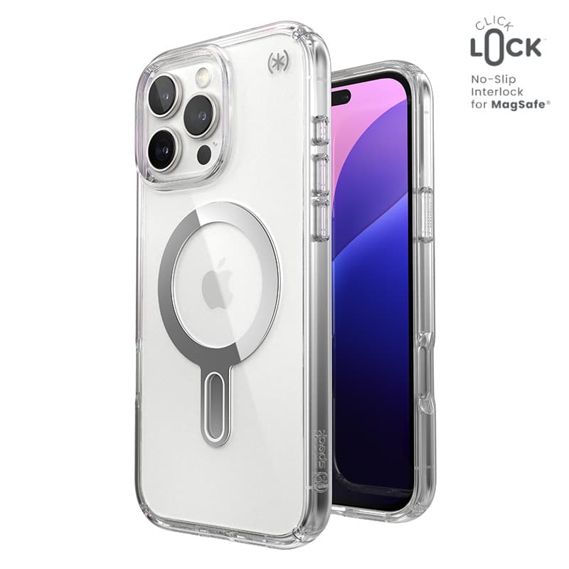 Speck Presidio Perfect-Clear ClickLock & MagSafe - iPhone 16 Pro Max Case (Clear / Chrome Finish / Serene Silver) 1