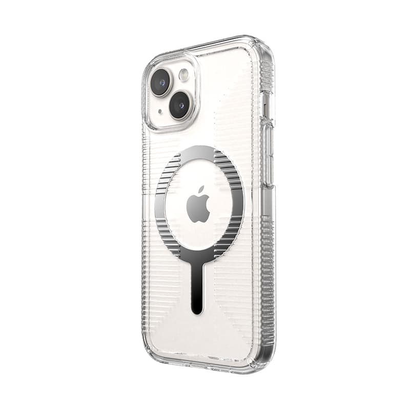 Speck Gemshell Grip + MagSafe - Case for iPhone 17e / 16e / 15 / 14 / 13 (Clear / Chrome Finish) 2